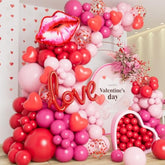 138Pcs Valentines Day Balloon Garland Arch Kit, Pink Red Rose Pink Balloons With Love Lips Foil Balloons For Valentines Birthday Wedding Anniversary Party Decorations