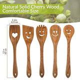 MFC 5-Piece Wooden Cooking Spoons - Kitchen Spatula Set from Natural Cherry Wood - Wooden Spoons for Cooking - Funny Utensil Set with Smiley Faces - Cooking Multipurpose Wood Utensils