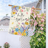 Spring Floral House Flag Burlap Double Sided 28X40 Inch Outside, Hello Spring Cute Tulip Flowers Large Garden Flag Holiday Outdoor Decoration