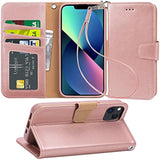 Rose Gold iPhone 13 Wallet Case with Card Holder and Wrist Strap for Women and Men Phone Case Flip Cover for iPhone 13 6.1 inch
