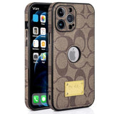 Luxury Designer Leather Case for iPhone 16 Pro Max with Camera Lens Protector and Logo View