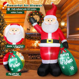 7Ft Christmas Inflatable Santa Claus With Gift Bag, Blow Up Giant Santa Claus Indoor Decoration, Built-In Led Lights For