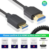 8K Hdmi To Mini Hdmi Coiled Cable, Mini Hdmi To Hdmi 2.1 Version Cable, 48Gbps