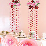 Red Pink Rose Garland Flower Roses Petal Streamer Paper Love Banner For Floral Romantic Wedding Engagement Anniversary Bridal Shower Birthday Hanging Valentines Day Party Decorations 12Pcs