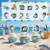 Fishing Birthday Party Decorations, Gone Fishing Party Decorations, Includes Gone Fishing Backdrop, Fishing Party Tablecloth, Happy Birthday Banner, Balloon, Cupcake Toppers, Cake Topper