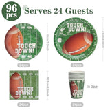 96Pcs Football Paper Plates And Napkins And Cups - Football Sport Party Supplies Football Birthday Party Decorations Celebratory Banquet Touch Down, Serves 24