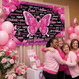 Breast Cancer Awareness Banner Backdrop Pink Ribbon Party Decoration for Fundraiser Event, Hope Faith Love Photography Background, October Awareness Month Wall Decor, 71 x 43 in