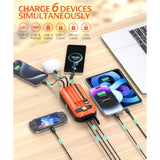 Solar Charger Power Bank 40000Mah Built In 4 Cables And Hand Crank, Portable Charger 22.5W Fast Charger 6 Outputs & 4 Inputs External Battery Pack With Bright Flashlight And Compass