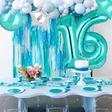 Teal Blue Number 16 Balloons 40 Inch Big Helium Mylar Digital Balloon Mermaid Theme Anniversary Wedding 16Th Birthday Party Decor Supplies 5 Pcs