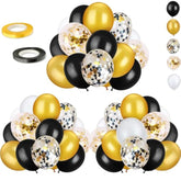 72 Pack Black Gold Confetti Balloons Kit, 12 Inch Black Gold White Balloons And Gold Confetti Balloons With Balloon Ribbons For Graduation Birthday Wedding Baby Shower Party Decorations