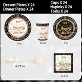 New Year Party Supplies with Plates, Cups, Napkins, and Cutlery for 24 Guests