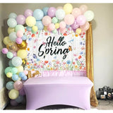 Hello Spring Banner Backdrop 6x4FT Spring Wildflower White Wooden Photography Background Easter Party Decorations Supplies Photo Props