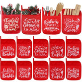 10 Pcs Christmas Pot Holders With Pocket Pot Holder Potholder Gift Hot Pads Heat Resistant Oven Mitts Cookie Bag For Kitchen Baking Cooking (Red,Simple)