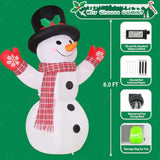 8 Ft Christmas Inflatables Snowman Decorations, Shaking Hand Snow Man Wear Magic Hat Outdoor Blow Up With Built-In Rotat