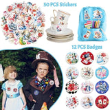 Alice In Wonderland Party Favors For Kids - 98Pcs Birthday Gift Set With Bracelets, Keychains, Tattoos, Stickers & Pins, Mad Hatter Tea Party Theme Supplies