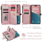 Compatible With Iphone 15 Pro Max Case Wallet With Rfid Blocking Card Holder For Women Men, Pu Leather Magnetic Snap Flip Zipper Strap Wallet Phone Case Fit For Iphone 15 Pro Max, Rose Pink