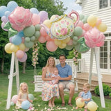 Spirng Balloon Garland Arch Kit Pastel Pink Green Blue Balloons With Teapot Flowers Balloons For Happy Easter Alice In Wonderland Spring Outdoor Tea Party 1St Birthday Baby In Bloom Decorations
