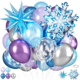 Frozen Balloons, Blue Silver Purple Clear Balloons With Snowflake Balloon For Kids Winter Frozen Birthday Snow Party Baby Shower Wedding Backdrop Decorations
