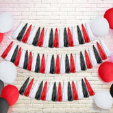 30 Pcs Red Black White Banner Party Decorations Paper Tissue Tassel Garland Diy Hanging America Decor For School Supplies Wedding Birthday Bridal Baby Shower Anniversary Independent Day