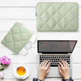 Puffy Laptop Sleeve For 13-13.6 Inch Macbook Air M3/A3113, M2/A2681 M1/A2337, Macbook Pro M2 M1/A2338, Ipad Pro 12.9, Laptop Carrying Case With Accessories Pouch, Green