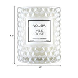 Voluspa Milk Rose, Cloche Textured Glass Candle, 8.5 Ounce, 55 Hour Burn Time, Coconut Wax for Clean Burning, Handcrafted in The USA