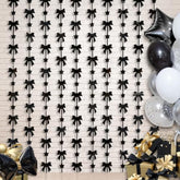 2 Pack Black Bow Party Decorations, Foil Fringe Curtains & Photo Backdrop for Parties
