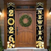 Xtralarge 2026 Happy New Year Banner – 72X12 Inch | Black And Gold Happy New Year Door Banner For New Years Decorations 2026 | Porch Banner For New Years Eve Party Supplies 2026 | Nye Decor