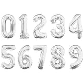 Silver 16" Number Balloons 0-9 Set – Mylar Foil Party Decor, Pack of 10