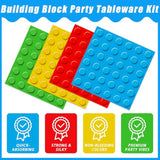 96 Pcs Building Block Party Supplies, Building Bricks Plates And Napkins Set Boys Girls Building Block Themed Dinnerware For Kids Baby Shower Birthday Party Decorations, Serves 24