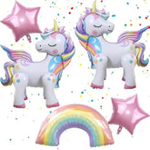 5-Pc Self-Standing Unicorn Balloon Set 3D Rainbow & Star Foil Decor