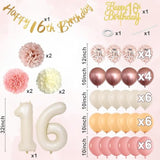 16Th Birthday Decorations Retro Blush Pink Sweet 16 Girls Birthday Balloons Happy 16Th Banner Cake Toppers Rose Gold Number 1 6 Balloon Pom Poms For 16 Year Old Bday Party Decoration Supplies