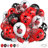Ladybug Balloons,12 Inch Ladybug Print Red Black White And Polka Dots Balloon With Red Black Confetti For Ladybug Birthday Baby Shower Theme Party Decorations