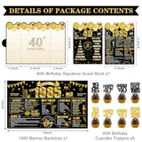 40Th Birthday Decorations For Men Women, Black Gold Awesome Since 1985 Banner Backdrop Happy 40Th Birthday Signature Guest Book Number 40 Balloon Cheers To 40 Years Old Sash Cake Topper Party Supplies