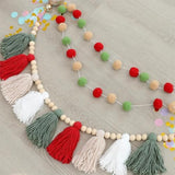 Christmas Banner Wood Bead Tassel Banners And Red Green Pom Pom Garlands Wall Hanging Home Decor For Party Decoration