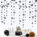 Black 13th Birthday Decorations – Metallic Star & Number 13 Garland Banner for Teen Party Decor