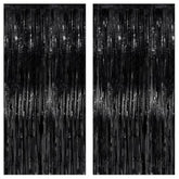 2 Pack XL Black Foil Fringe Curtains 3.2x8ft Backdrop for Halloween Party Decorations