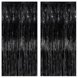 2 Pack XL Black Foil Fringe Curtains 3.2x8ft Backdrop for Halloween Party Decorations