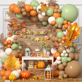 Fall Balloon Garland Arch Kit Brown Orange Green with Maple Leaf for Thanksgiving Party