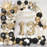 13Th Birthday Balloons Garland Arch Kit,13Th Party Decorations Black Gold Sand White For Boys Girls,With Number 13 Foil Balloons,Happy Birthday Banner For 13 Years Old