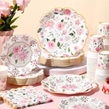 250Pc Pink Gold Floral Tableware Set Plates Napkins Cups for Parties Serves 50