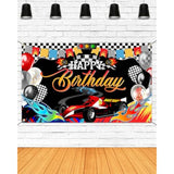 Racing Car Birthday Backdrop Banner Red Car-Themed Party Decorations (70.8x43.3")