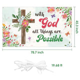 Extralarge With God All Things Are Possible Spring Christian Backdrop Banner Decorations Spring Flower Butterfly Religious Bible Cross Background Supplies For Home Office Background Wall Decor