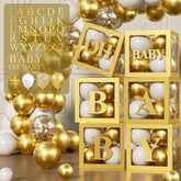 Balloon Boxes With Letters, Gold Baby Boxes Letter Blocks Boxes With 54 Letters, 6 Baby Balloon Box For Baby Showers & Bridal Shower, Reusable Birthday Party Decoration Boxes With 55 Balloons