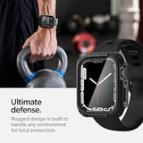 Spigen Tough Armor Case with Built-in Touch Sensitive Tempered Glass Screen Protector Designed for Apple Watch Series 9/8/7 45mm Durable Full Coverage Cover - Black