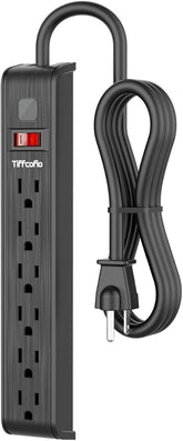 Surge Protector Power Strip 6 Outlets 4FT Extension Cord 600J ETL Listed Black