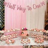 Pink Bow Half Way To One Banner - Pink Knot Half Years Old Baby Shower Decor, Coquette 6 Months Birthday Party Decorations Rose Gold