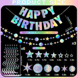 23 Pcs Iridescent Birthday Party Decorations, Disco Holographic Party Decorations Include Happy Birthday Banner Hanging Honeycomb Ball Paper Fan Snowflake Garlands Star Decoration