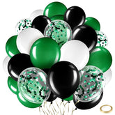 60 Pcs 12 Inch Balloons Kit Confetti Latex Metallic Balloons With 2 Rolls Ribbon Party Favor For Memorial Day, Birthdays, Fourth Of July, Halloween Decorations(Black, Green, White)