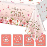 3 Pack Floral Baby Shower Tablecloths - Pink Girl Gender Reveal Decorations