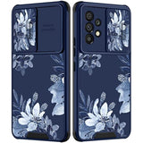 Floral Phone Case for Samsung Galaxy A53 5G - Cute Blue Flowers Design with Slide Camera Cover